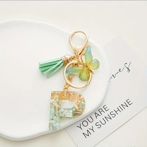 NEW! Resin Letter "P" Initial Keychain Purse Charm w/Butterfly & Tassel Alphabet